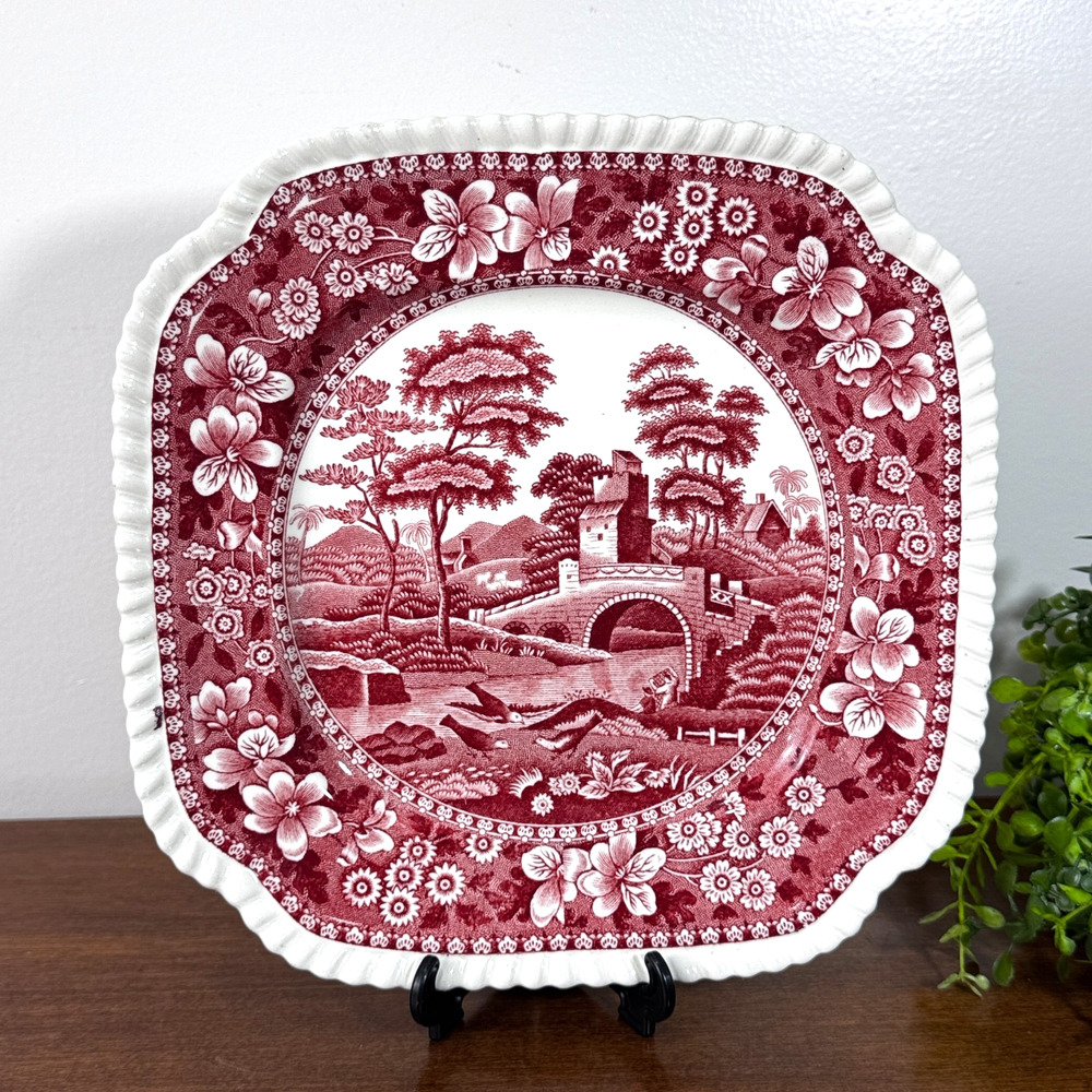 Vintage Copeland Spode's Tower Square Salad Lunch Plate 6.25" Red Transferware